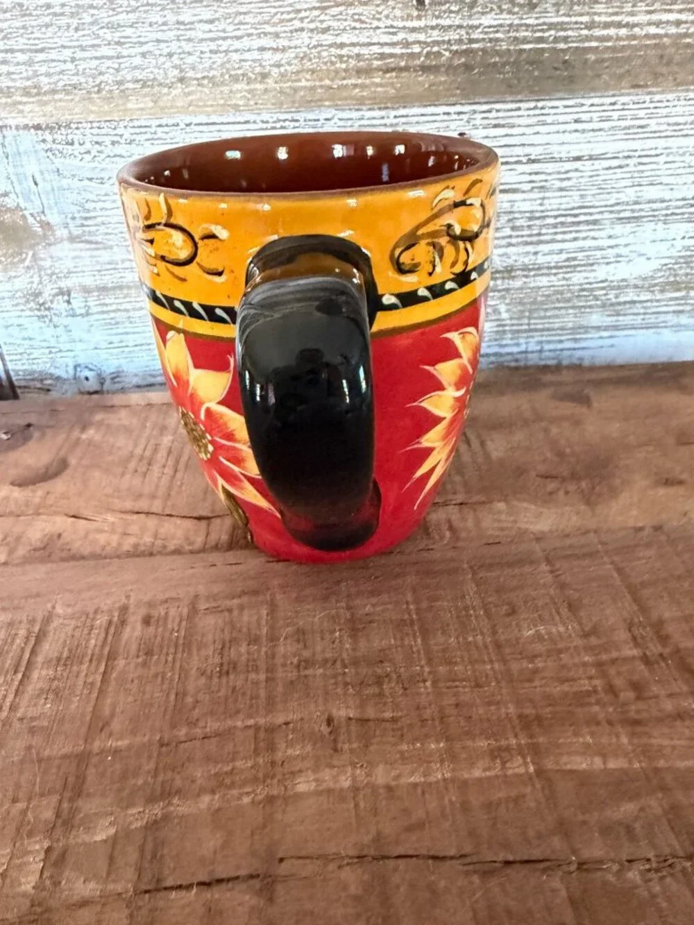 Pier 1 Imports Hand-Painted Terracotta Sunflower Mug